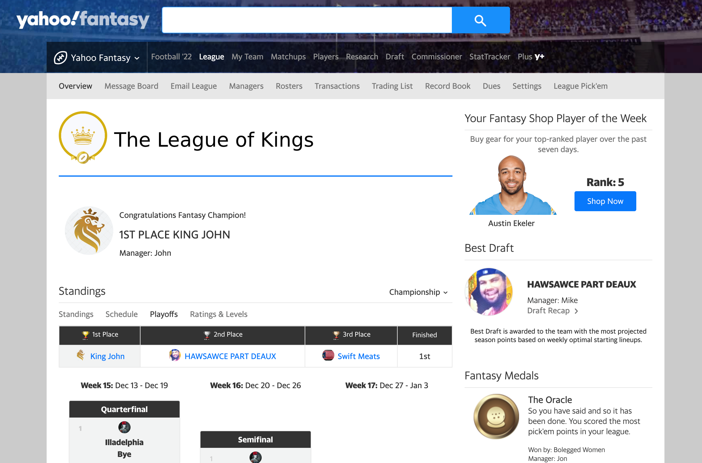Yahoo Fantasy League History And Fantasy Tools League Legacy