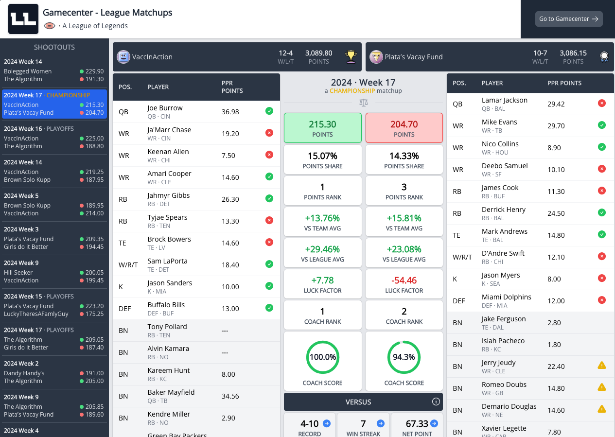 League achievements feature screenshot
