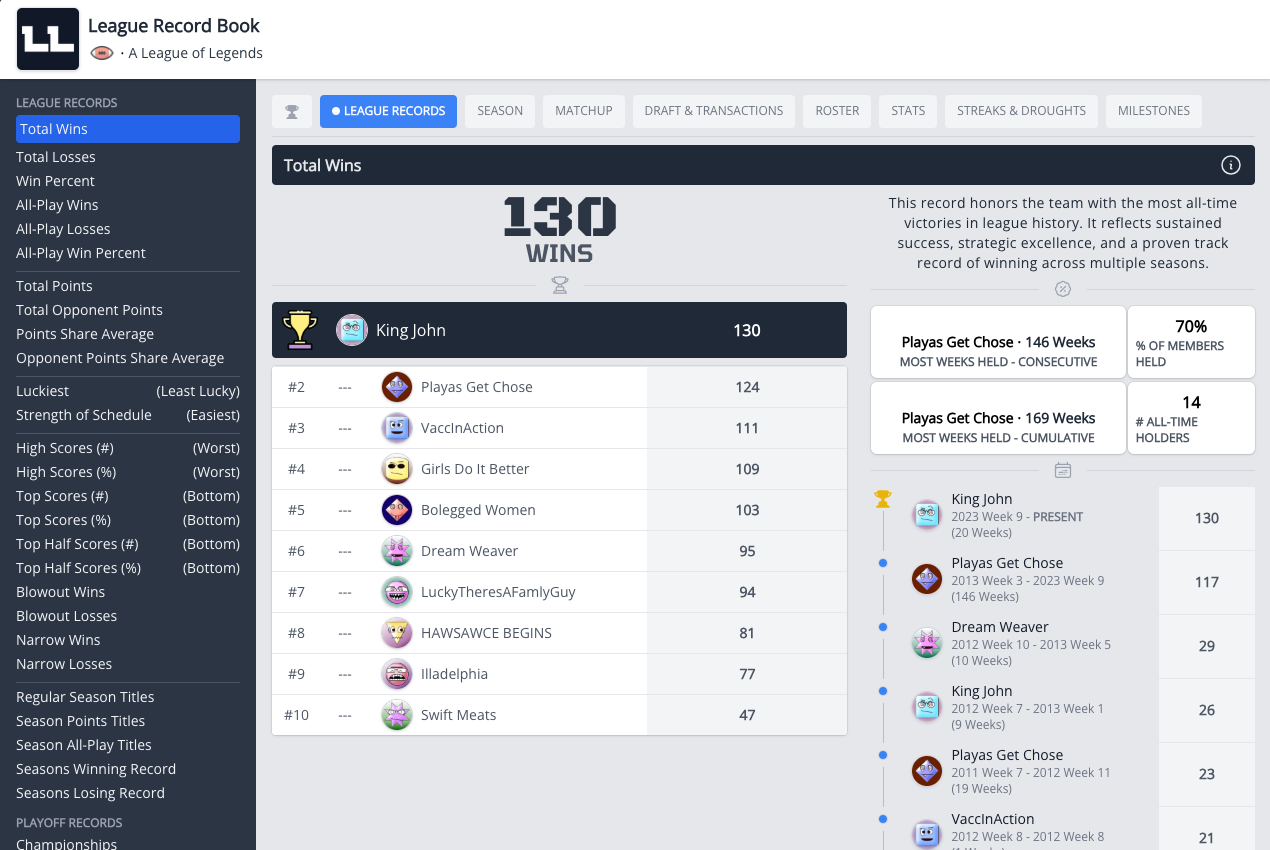 League game center feature screenshot